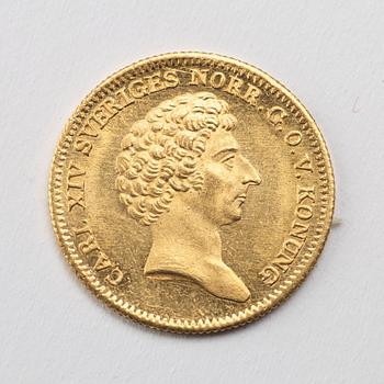 A gold 1 ducat coin Karl XIV Johan of Sweden, 1841.