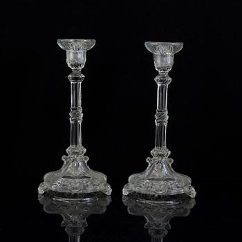 A pair of 18th century glass candlesticks.