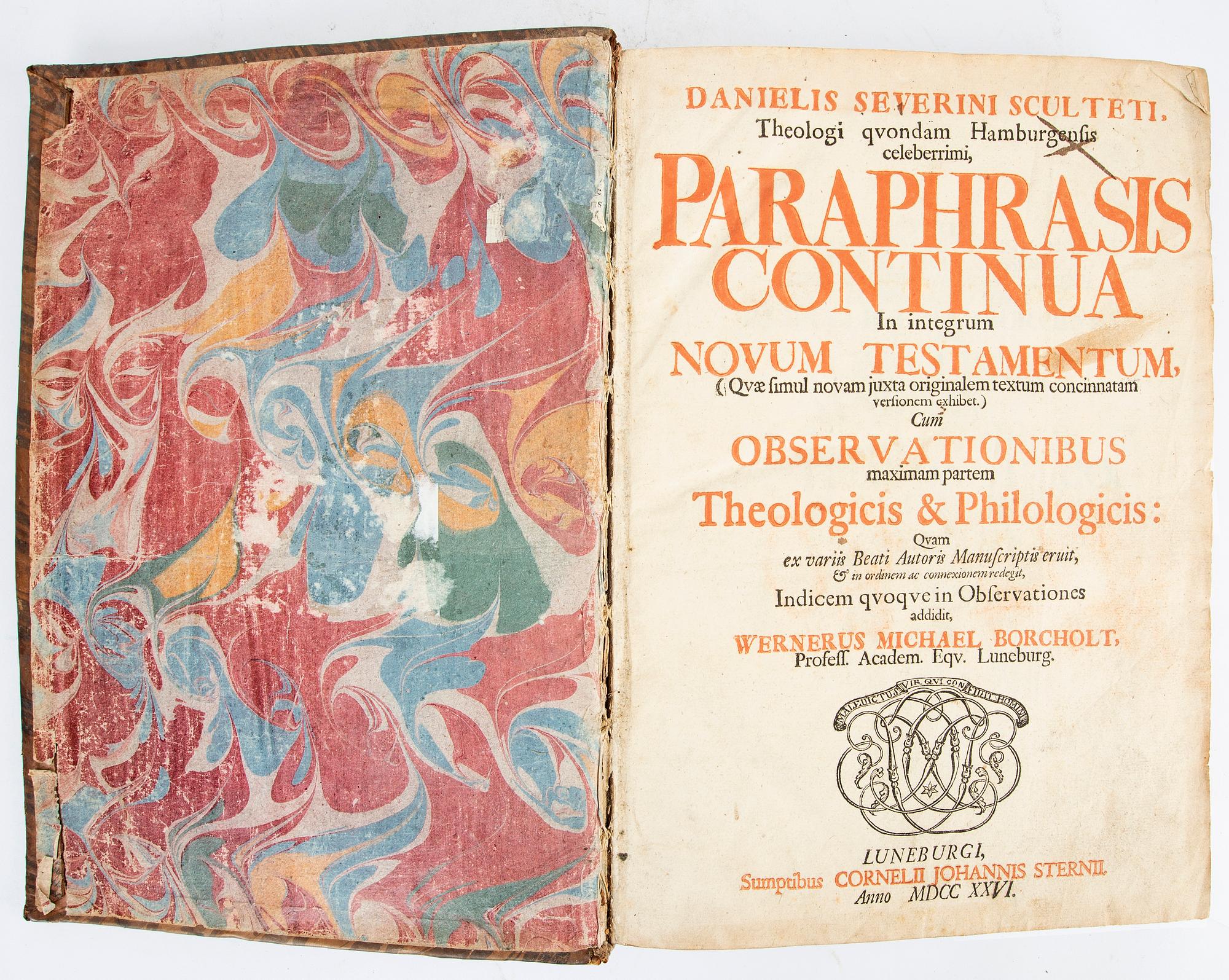 Daniel Severin Scultetus, book, 'Danielis Severini Sculteti Theologi quondam Hamburgensis celeberrimi..., Lünenburg 1726.
