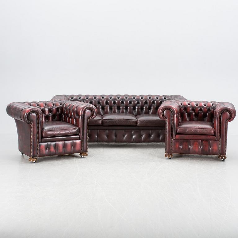 SOFFGRUPP, 3 delar, Chesterfield-stil. 1900-talets slut.