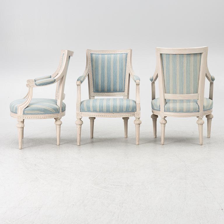 A set of three late Gustavian open Armchairs by O. Eriksson (1754-1808).