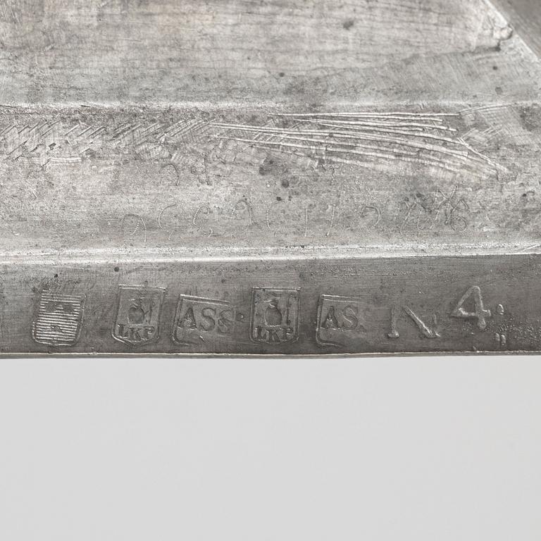 A pair of Swedish pewter candlesticks, mark of Abraham Siljeström, Lidköping 1843.