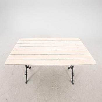 A Byarumns bruk aluminium and wood garden table later part of the 20th century.