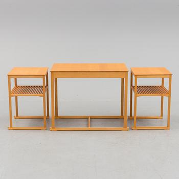 A Swedish Carl Malmsten "The Sled" birch side table nesting table i three parts, Åfors Möbelfabrik.
