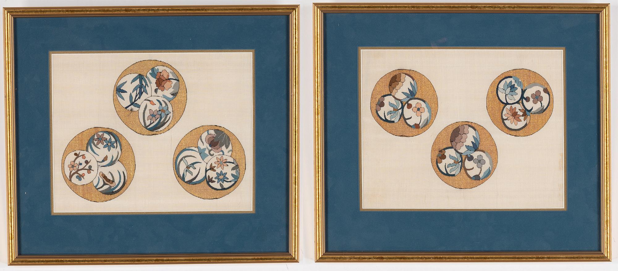 A pair of framed silk panels, Japan, Meiji (1868-1912).