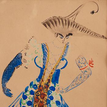 Sigrid Hjertén, Costume sketch, woman in blue.