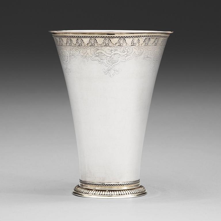 A Swedish 18th century parcel-gilt beaker, mark of Lorentz Stabeus, Stockholm 1752.