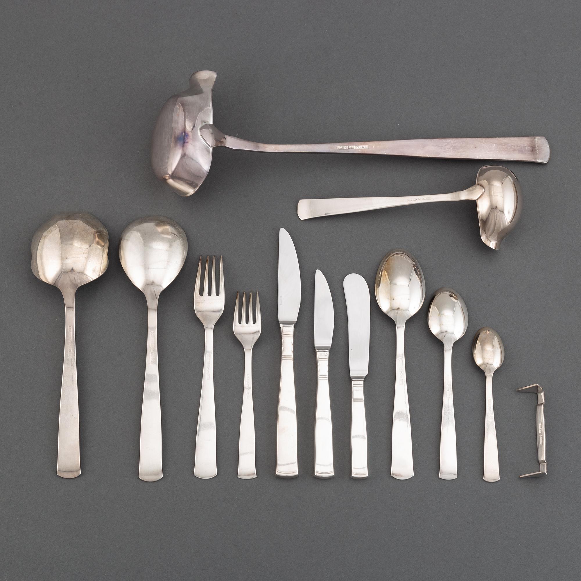 Jacob Ängman, an 86-piece silver flatware service 'Rosenholm', GAB, Sweden.