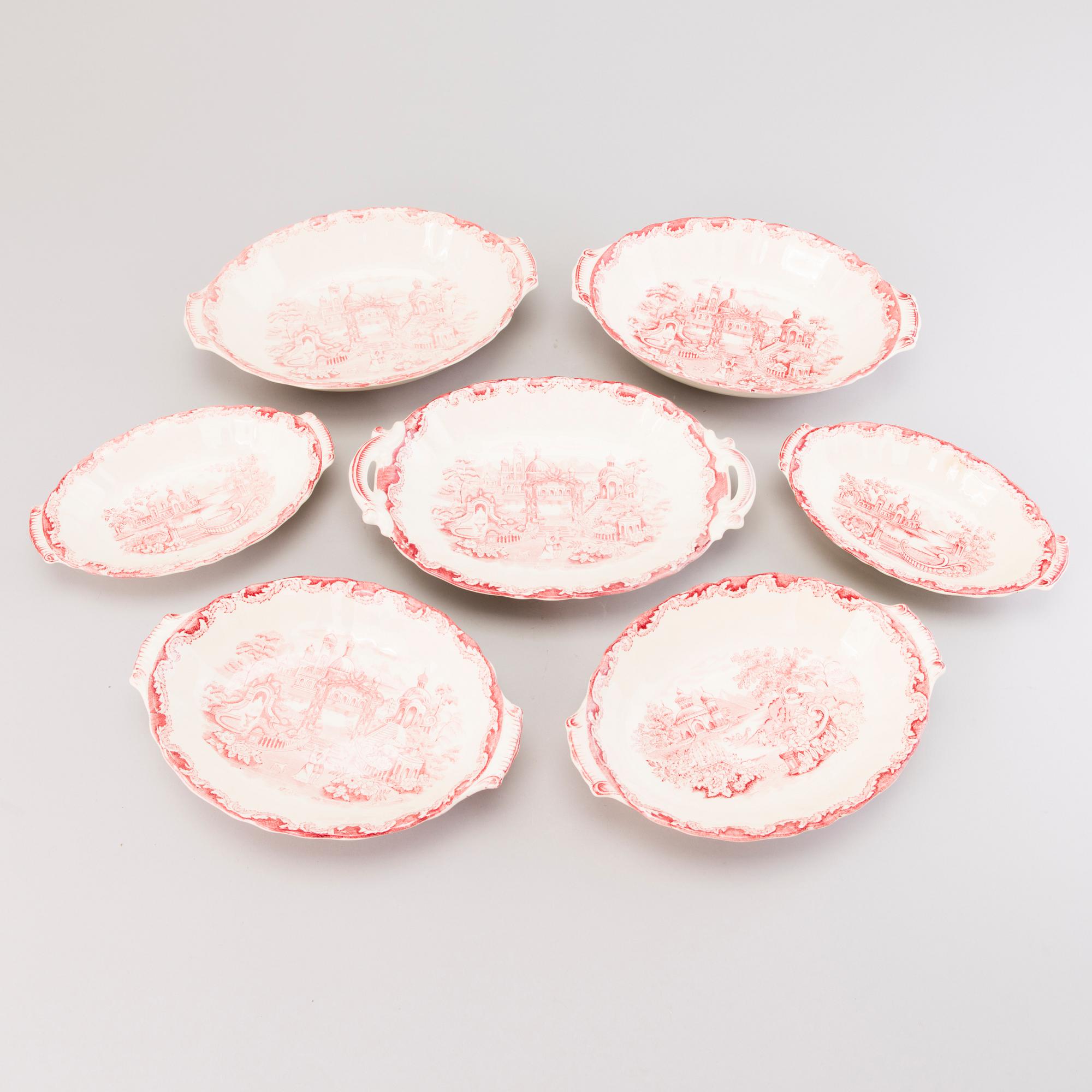 MATSERVIS, 157 delar, flintgods, "Bengali, röd", Rörstrand, 1940-tal.