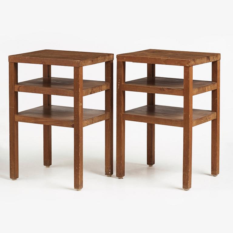 Axel Einar Hjorth, a pair of stained pine side tables "Sport", Nordiska Kompaniet, Sweden 1930's.