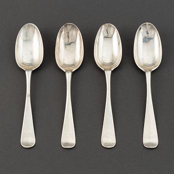 A set of four Swedish silver table-spoons, mark of Johan Pttersson Berg, Stockholm 1743.