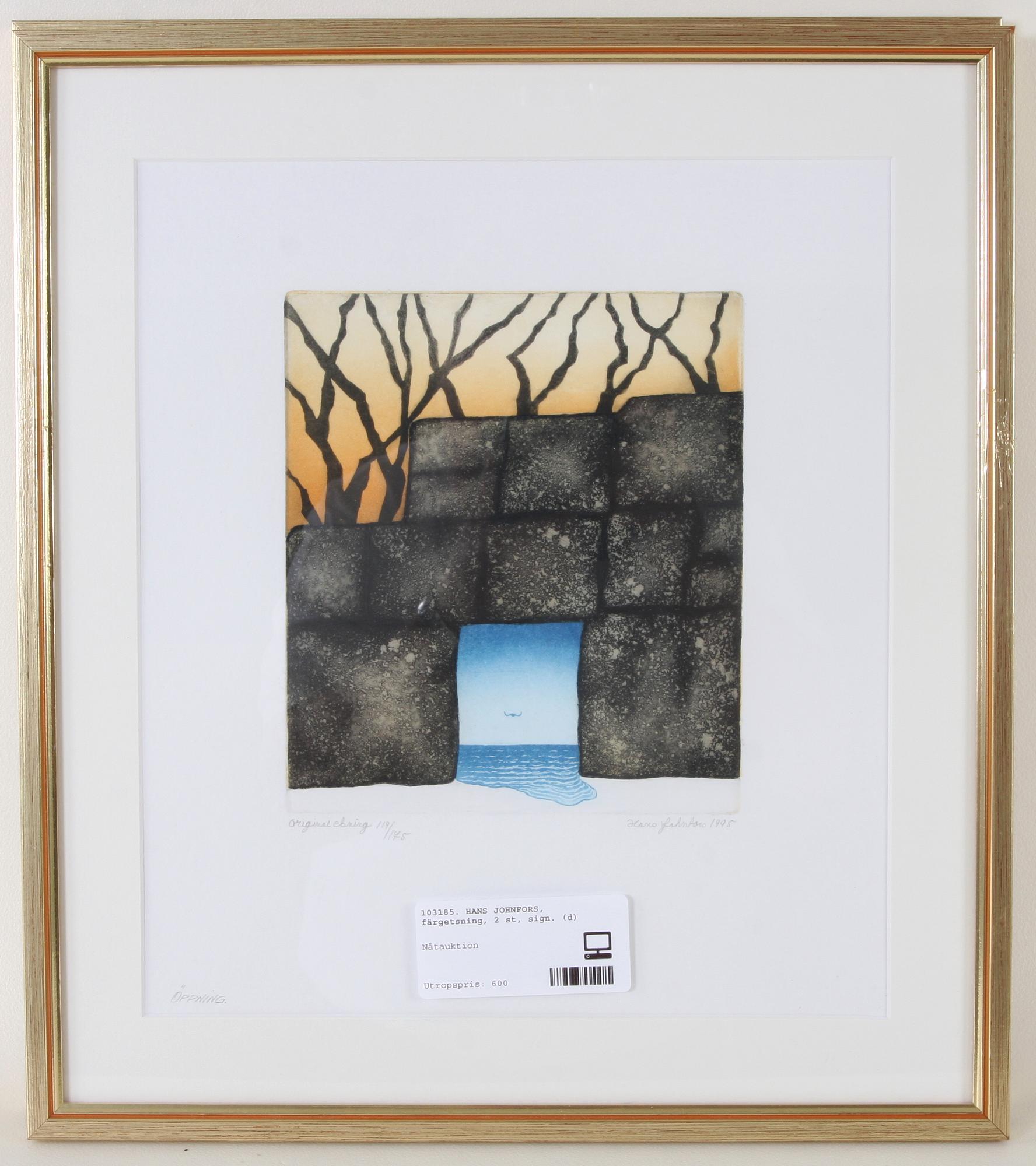HANS JOHNFORS, färgetsning, 2 st, sign.