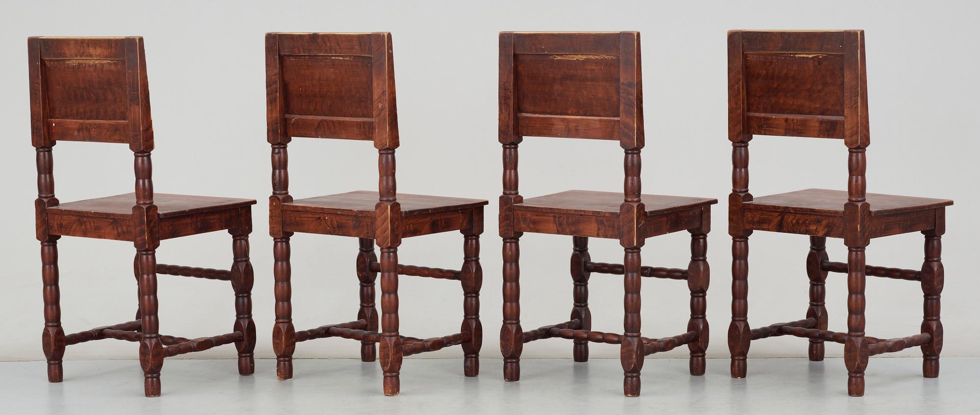 MATBORD SAMT STOLAR, 5 delar, allmogestil, omkring 1900.