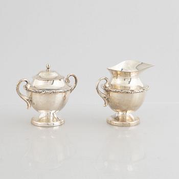 Juveto Lopex Reyes, a sterling silver sugar bowl, creamer and tray, Mexico City, Mexico, mid20th century.