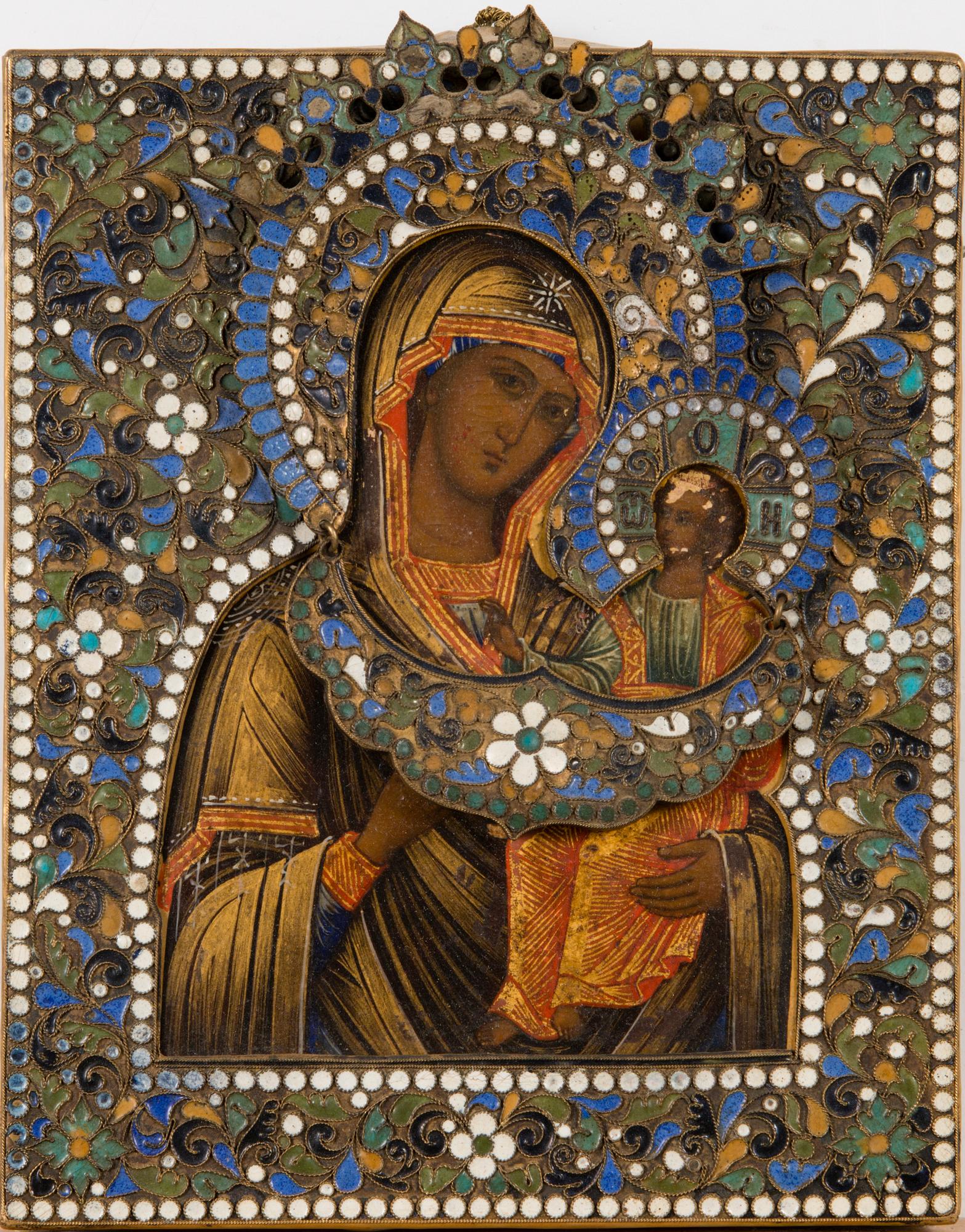 ICON, riza enameled brass, Russia early 20th centuty.