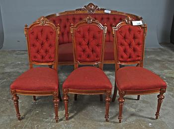 SALONGSMÖBEL, 5 delar, nyrenässans, 1800-talets slut.