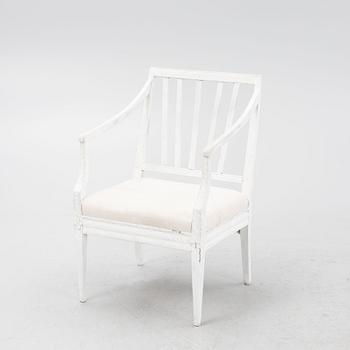 A late Gustavian open armchair, circa 1800.