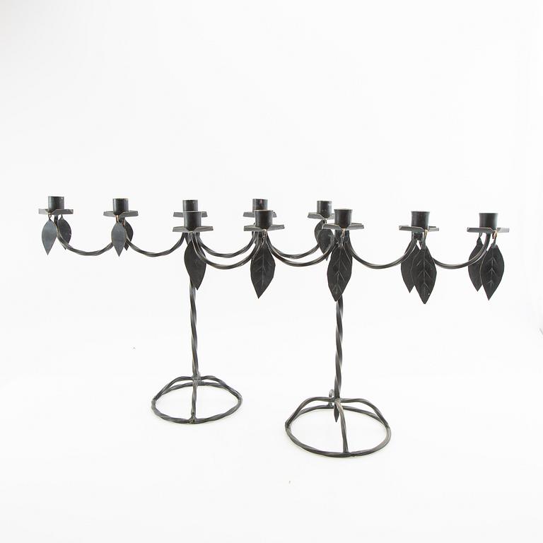 Candelabras, a pair, wrought iron, 20th century.