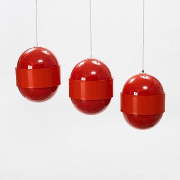 Uno & Östen Kristiansson, a set of three 'Globo Ring' ceiling lights, Luxus, Vittsjö, 1970's.