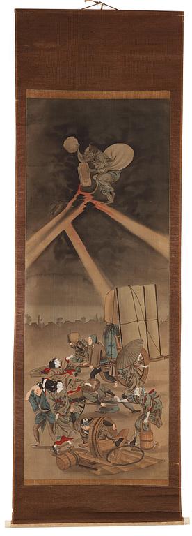 RULLMÅLNINGAR, sex stycken, tusch och färg på papper. Japan, Meiji (1868-1912).