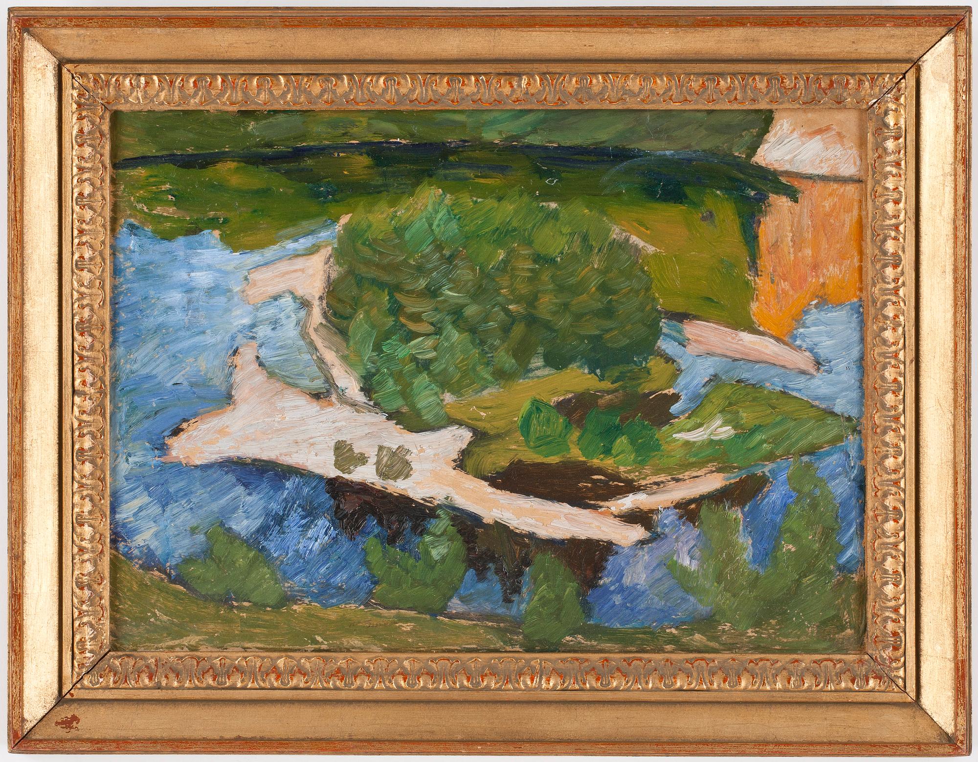 HELMER OSSLUND, blandteknik på papper uppfodrad på pannå, otydligt signerad.