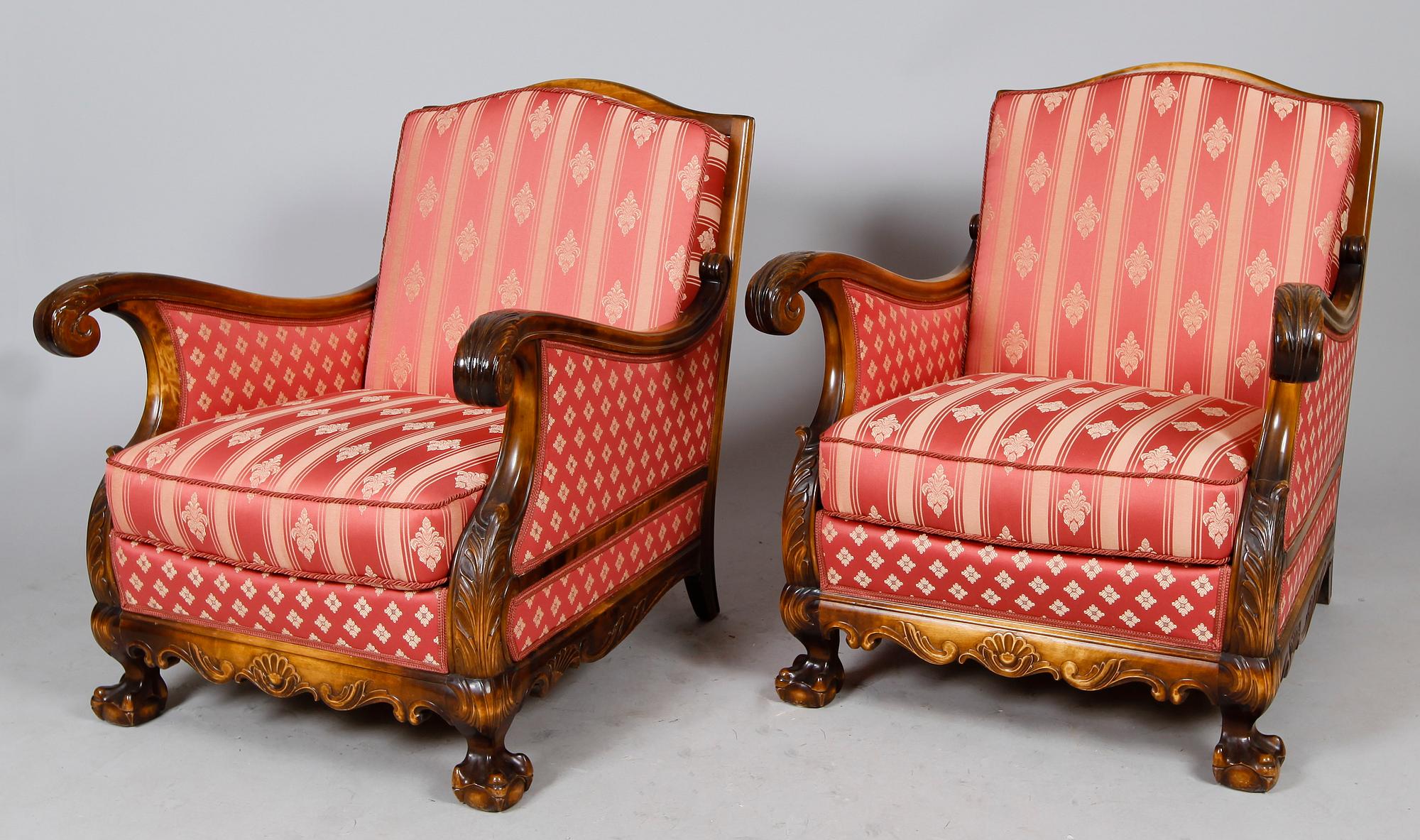 SALONGSMÖBEL, 4 del, Chippendalestil, 1930-tal.