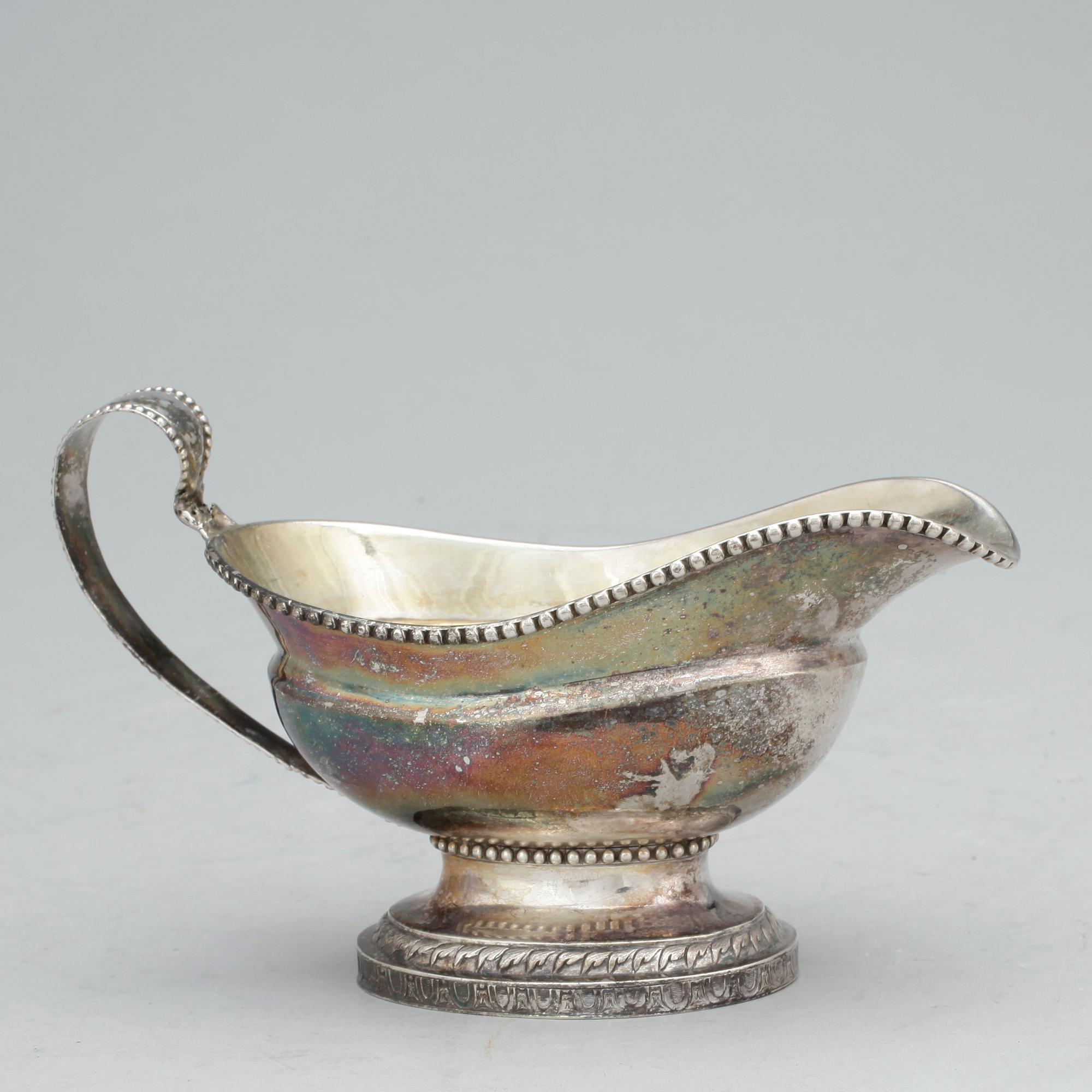 GRÄDDKANNA, silver, Lars Biugg, Jönköping 1786. Total vikt ca 160g.