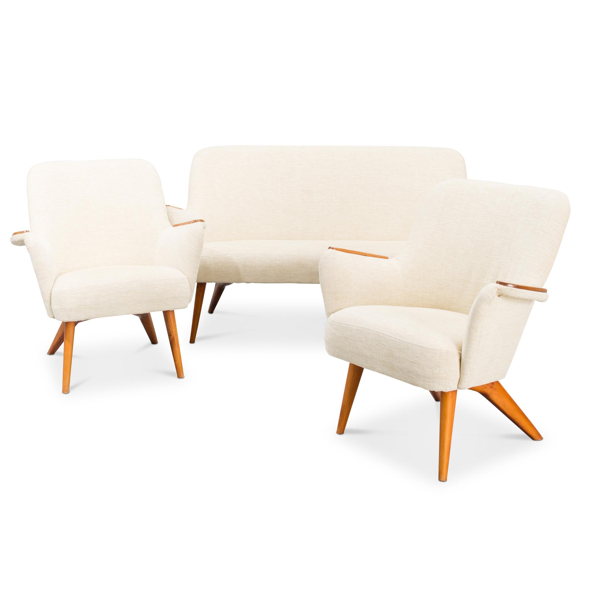 Carl Gustaf Hiort af Ornäs, a mid-20th century, three piece 'Pedro' sofa suite, Puunveisto Oy - Träsnideri Ab.