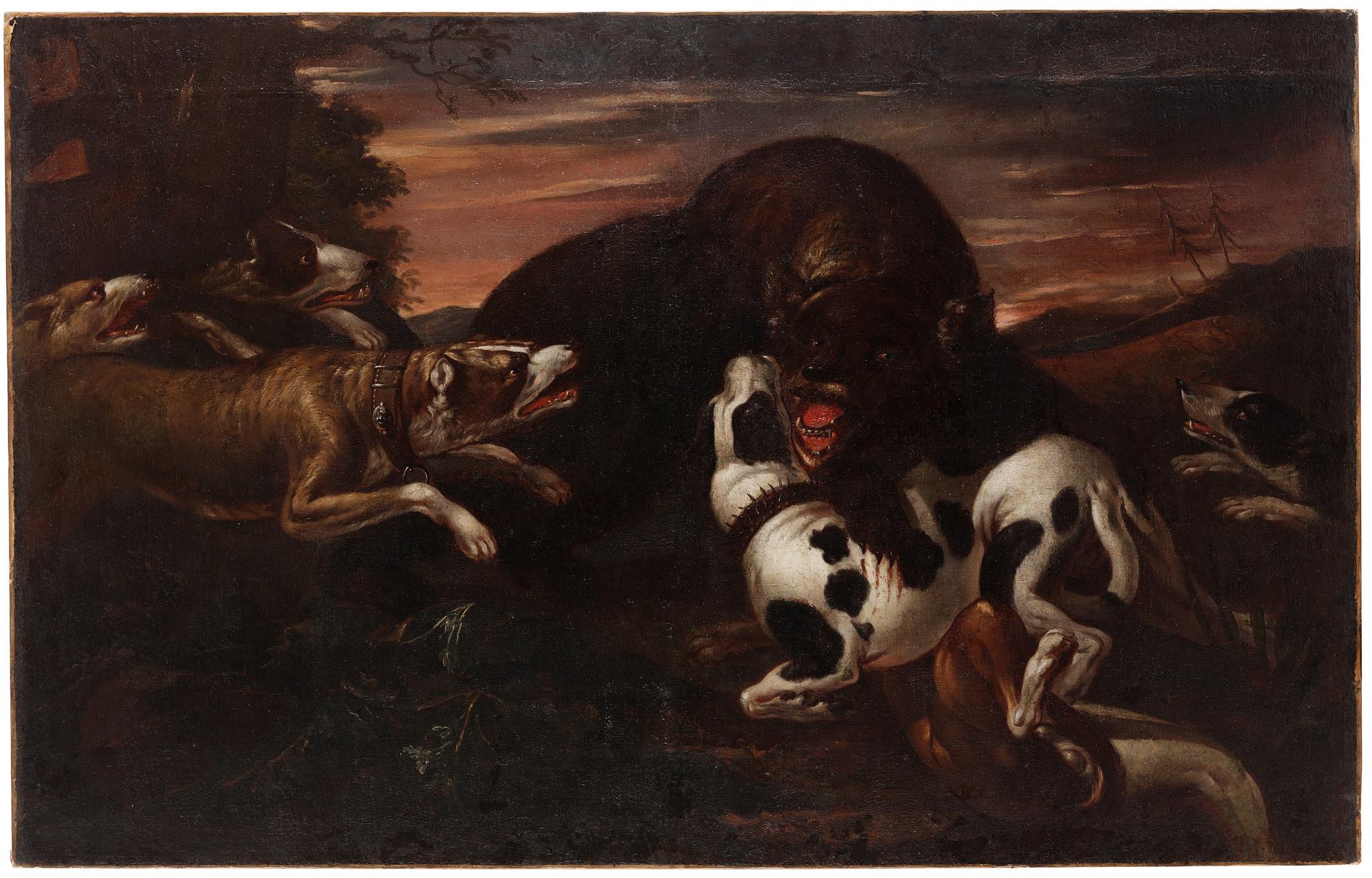 Frans Snyders, hans efterföljd, Björnjakt med hundar.
