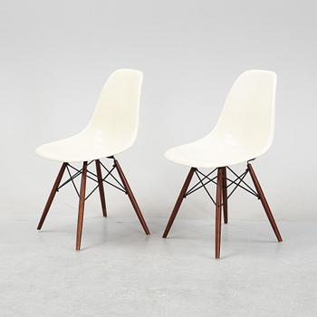 A set of six Plastic Chairs DSW with later stands, by Charles and Ray Eames.