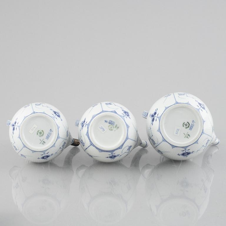 A group of five 'Blue Fluted Plain' porcelain Coffee Pots, Royal Copenhagen, models 46, 47, 48, 49, 1898-1923 and later.
