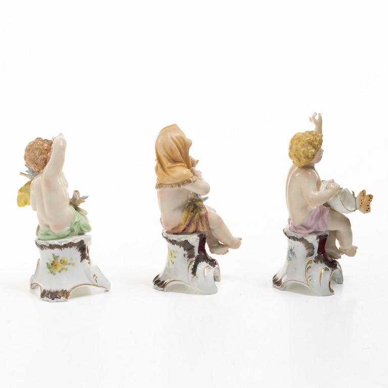 Figurines, 3 porcelain, Germany, Dresden-style mark, 19th/20th century.