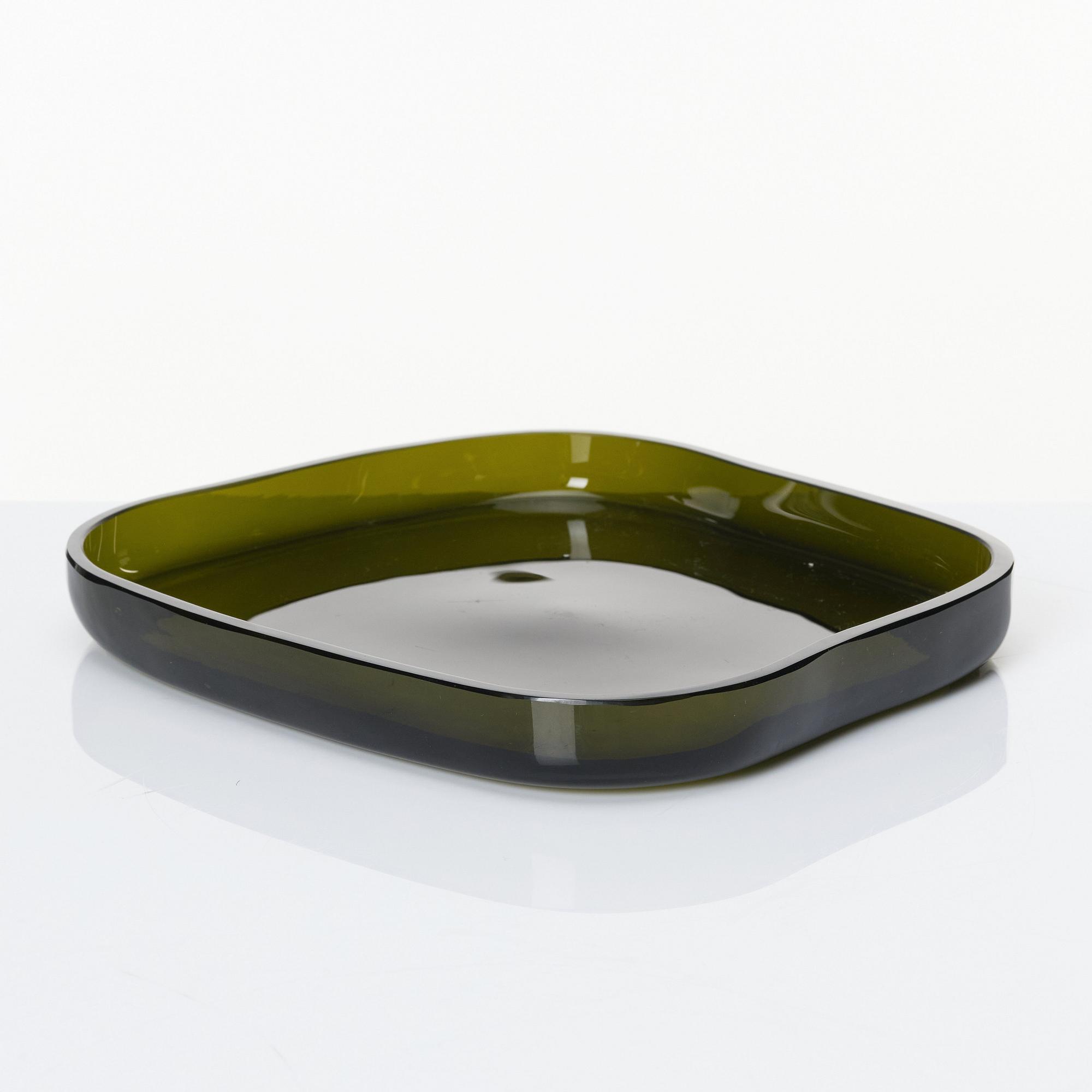 Alvar Aalto, a 'model 9769' green glass dish, Iittala, Finland 1956.