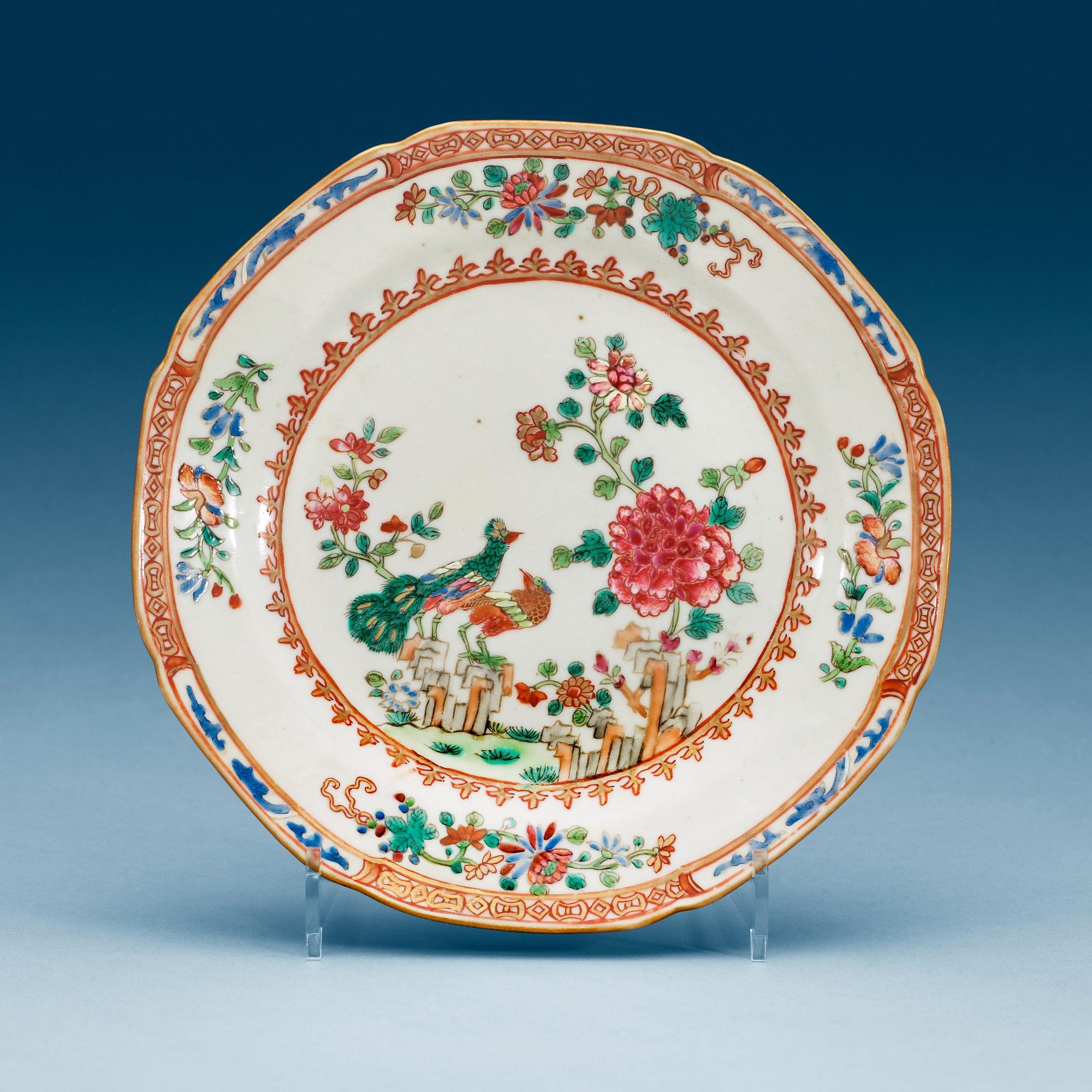 ASSIETTER, åtta stycken, kompaniporslin. Qing dynastin, Qianlong (1736-95).