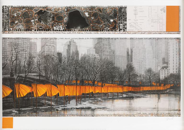 Christo & Jeanne-Claude, offset med collage, 2013, signerat.