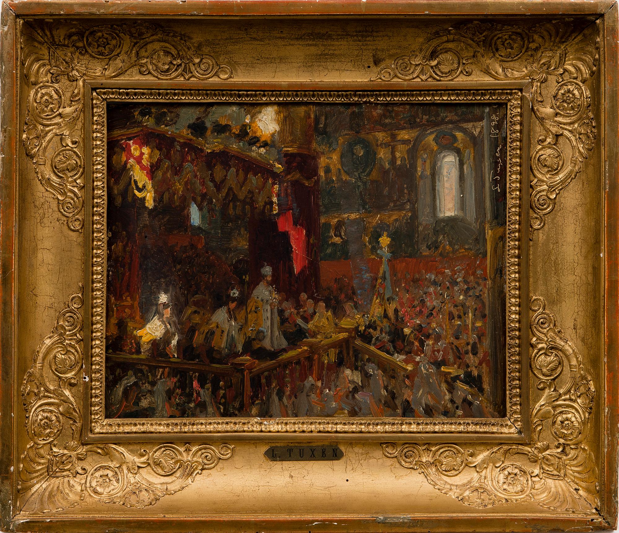 LAURITS TUXEN, KRÖNINGEN AV TSAR NIKOLAI II I USPENSKI KATEDRAL, MOSKVA 1896.