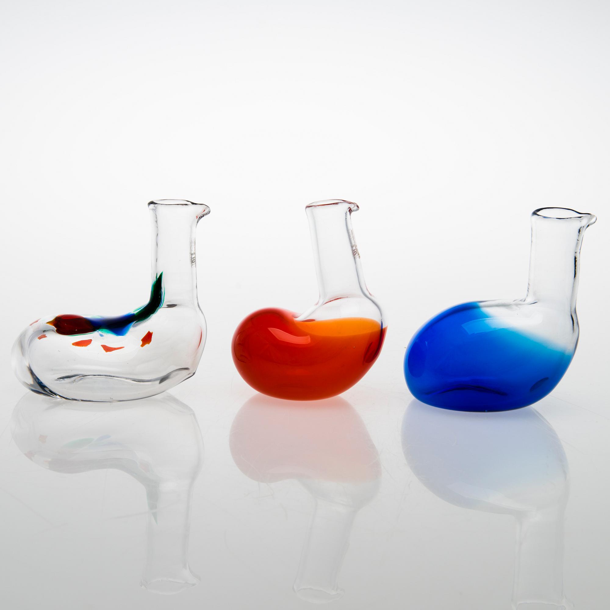 HELENA TYNELL, maljakoita, 3 kpl, "Kuikka", Riihimäen Lasi Oy. Suunniteltu 1975.