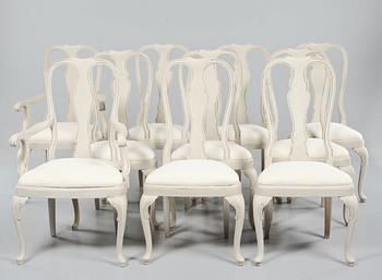 STOLAR, 8 st, samt KARMSTOLAR, 2 st, rokokostil, 1900-tal.