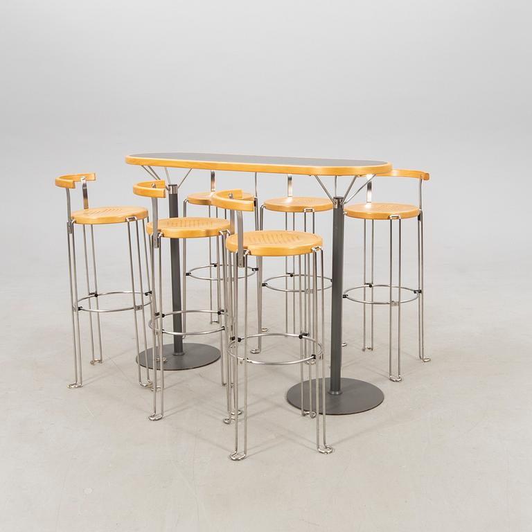 Bar table and bar stools, 6 pcs "Oblado" Blå Station, late 20th century.