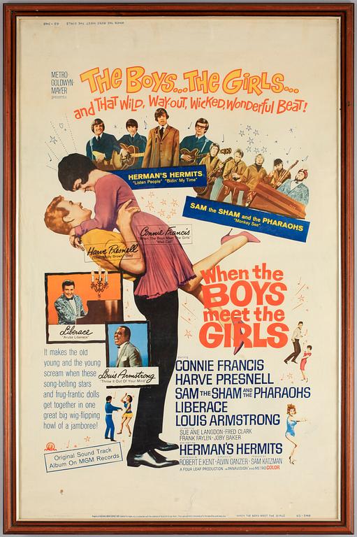 FILMAFFISCH, offsettryck, "When the Boys meet the Girls", USA, 1965.