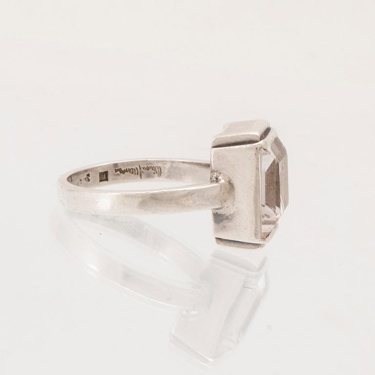 Wiwen Nilsson, silver ring with square-cut rock crystal, Lund 1942.