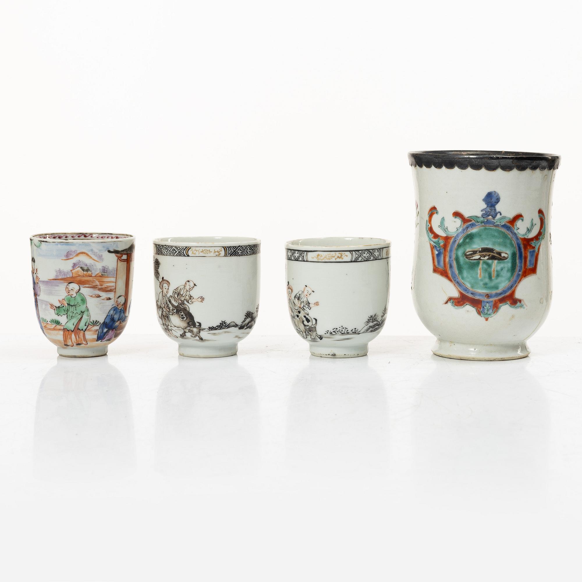 A collection of cups, saucers and teapots, China, Qing dynasty, mostly 18th century.