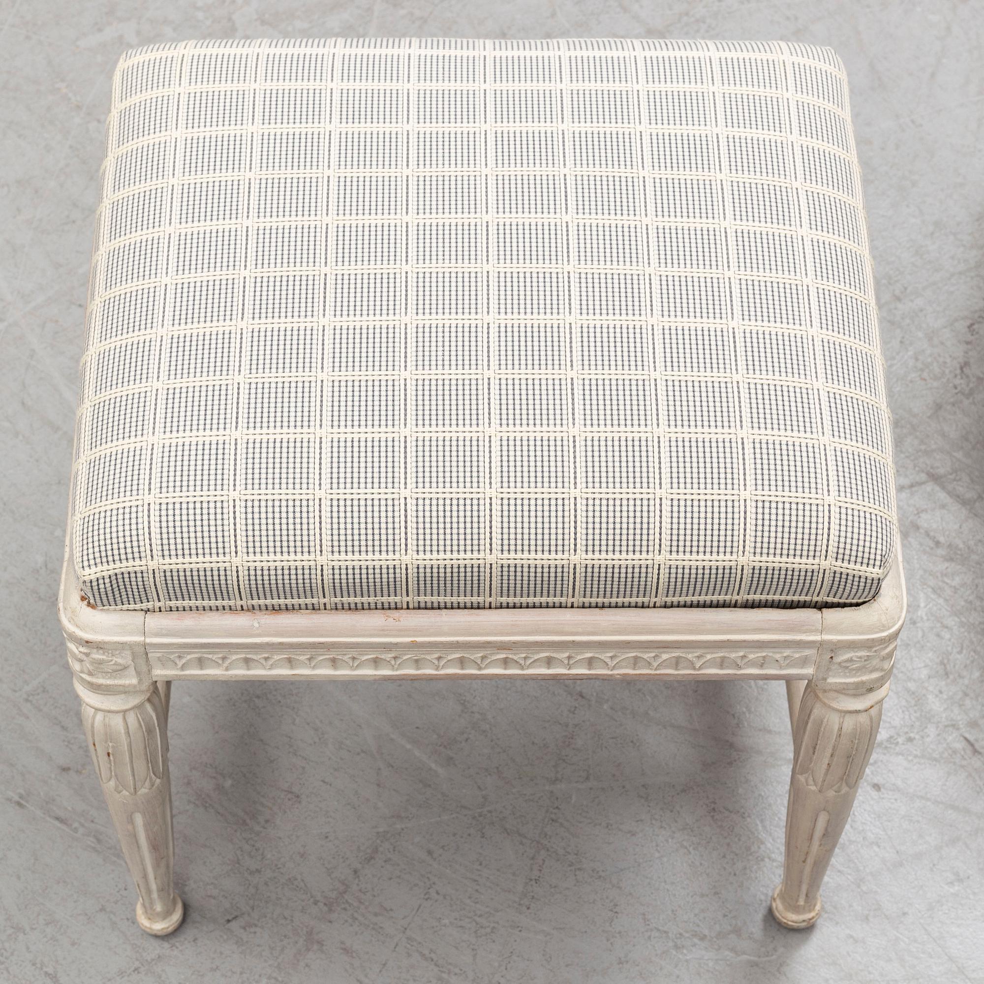 A pair of gustavian late 18th century stools by Erik Öhrmark (master in Stockholm 1777-1813).