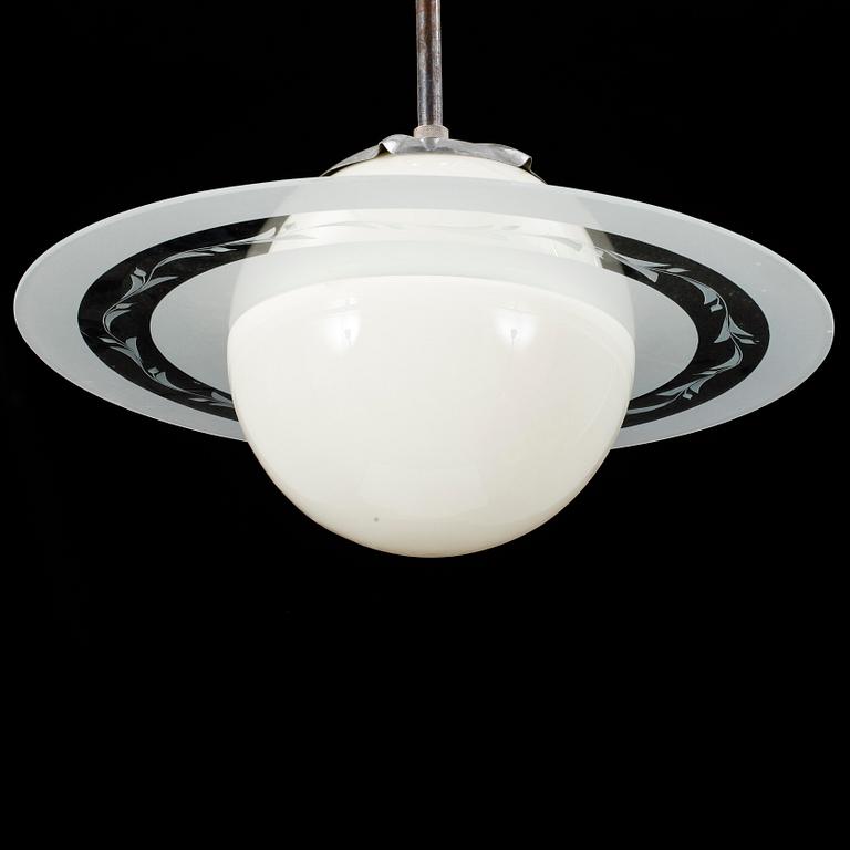 TAKLAMPA, sk saturnuslampa, glas, 1940/50-tal. Höjd ca 37 cm.