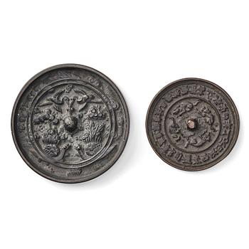 Two bronze mirrors, Yuan/Ming dynasty.