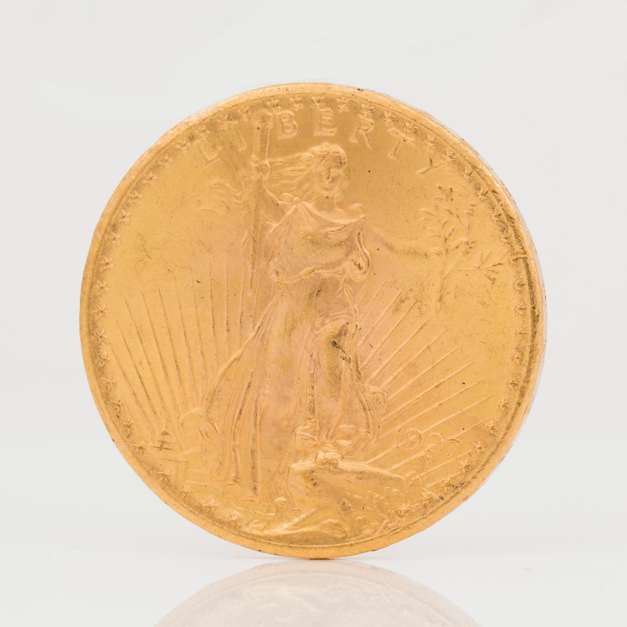 GULDMYNT, 20 Dollars, USA 1927. Vikt ca 33 g.