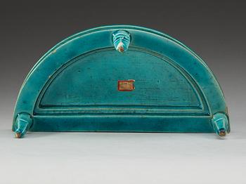 A turquoise glazed half moon shaped stand, Qing dynasty, Kangxi (1662-1722).