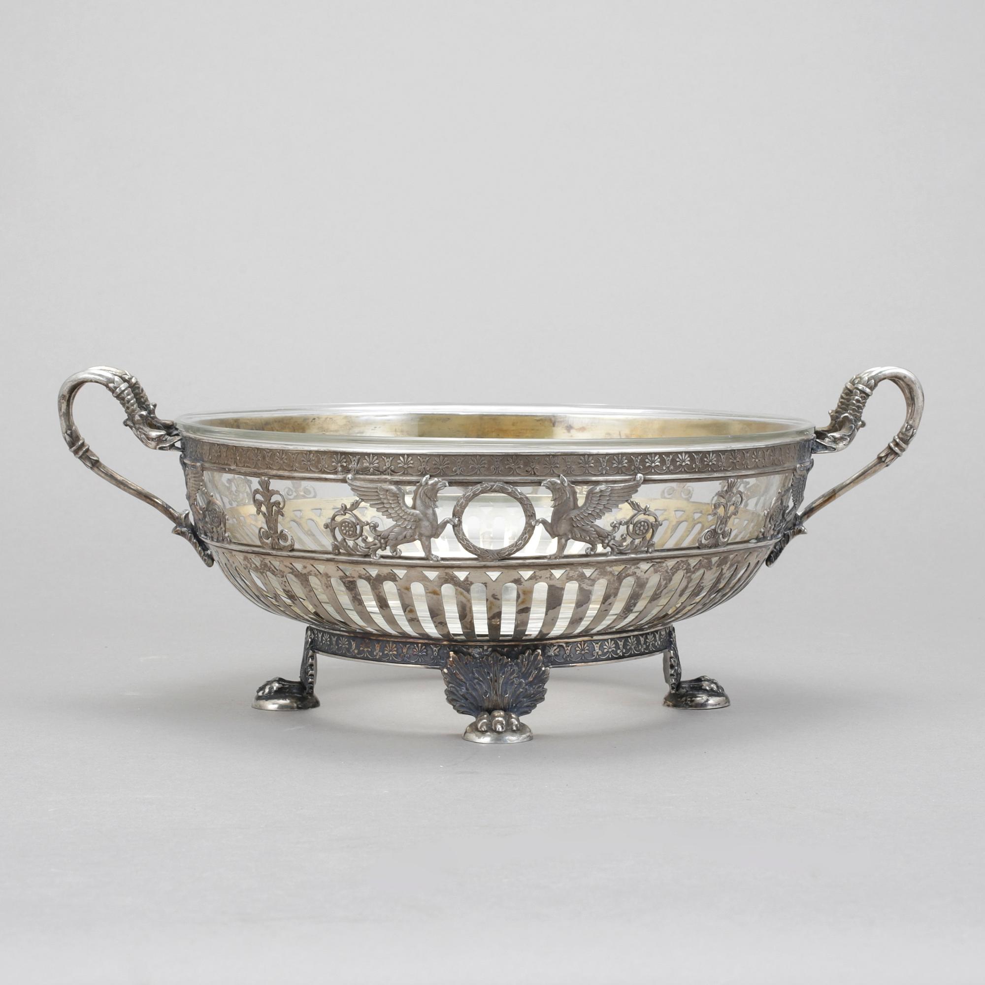 SKÅL, silver, empire, sannolikt Aachen, Tyskland, 1800-talets första hälft/mitt. Total silver vikt  ca 514 gram.