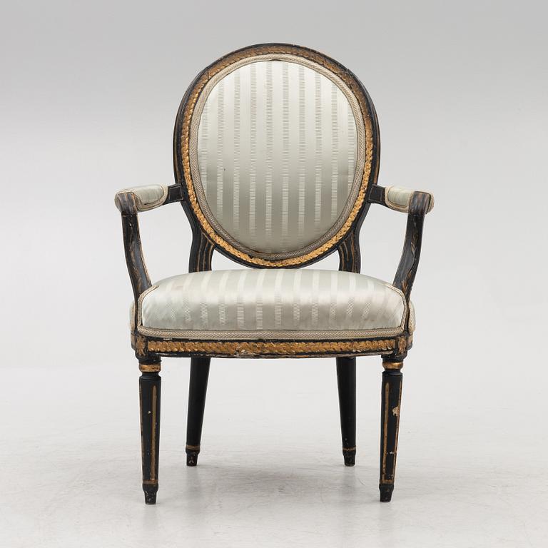 A Gustavian armchair, Stockholm, late 18th Century.