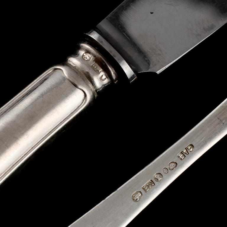 BESTICK, 18 delar, silver, "Chippendale" GAB, Stockholm 1934 - 1938. Vikt 738 g inkl stålblad.